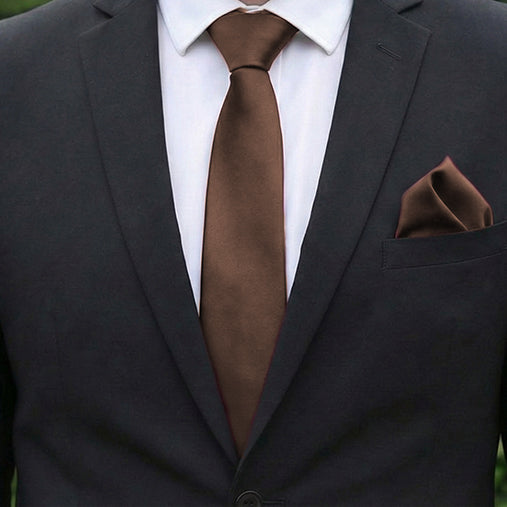 Chocolate Brown Tie and Pocket Square Set