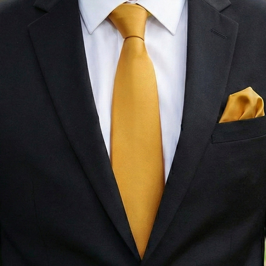 Classic Gold Tie and Pocket Square Set