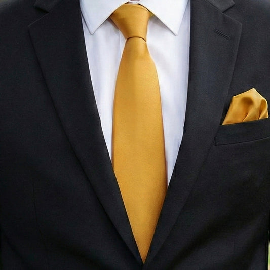 Classic Gold Tie and Pocket Square Set