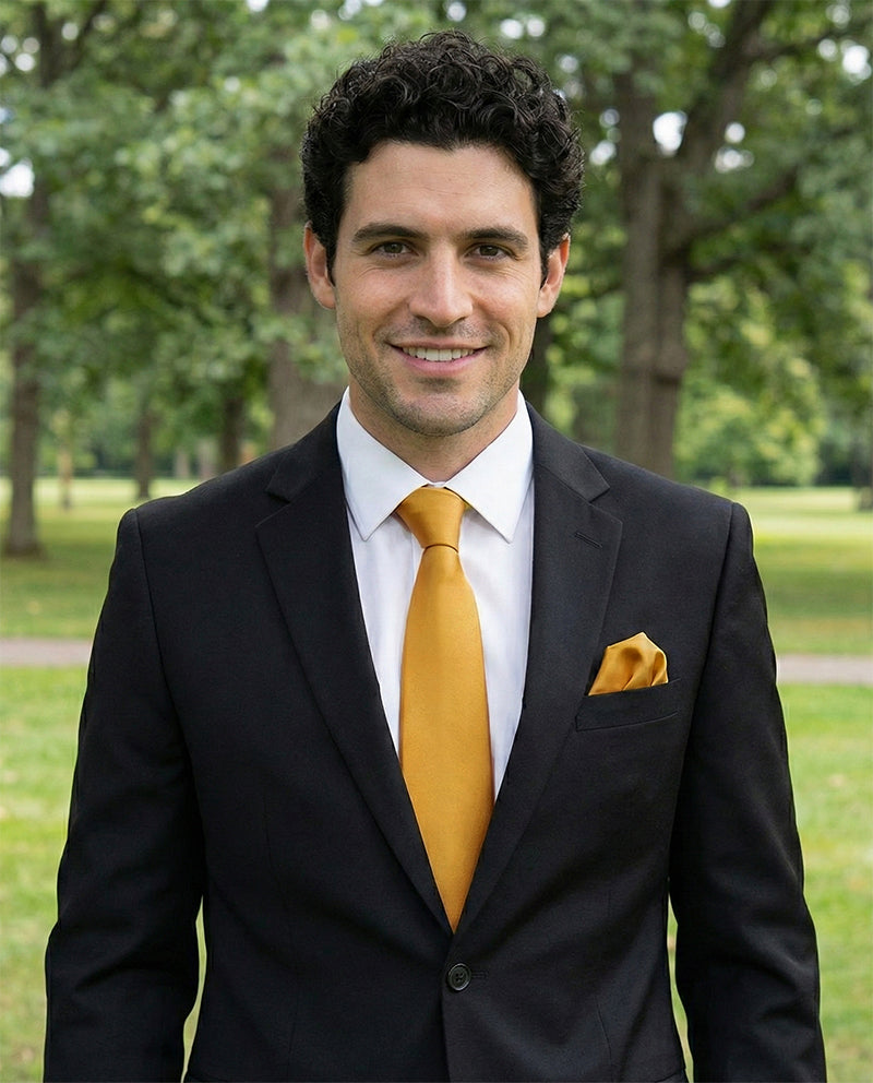 Classic Gold Tie and Pocket Square Set