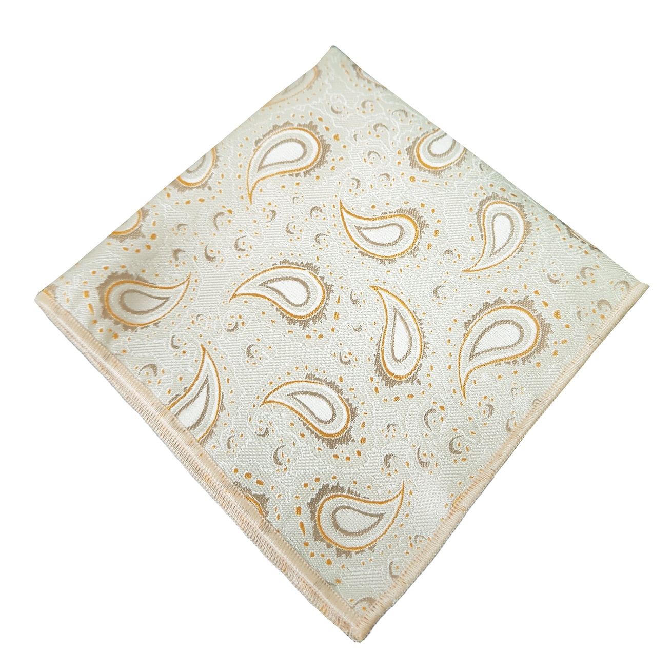 Cream with Gold Paisley Teardrops Pocket Square