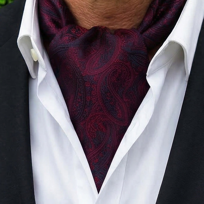Dark Blue and Red Paisley Ascot Cravat