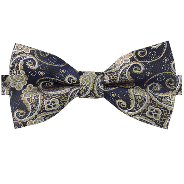 Dark Blue & Gold Paisley Bow Tie