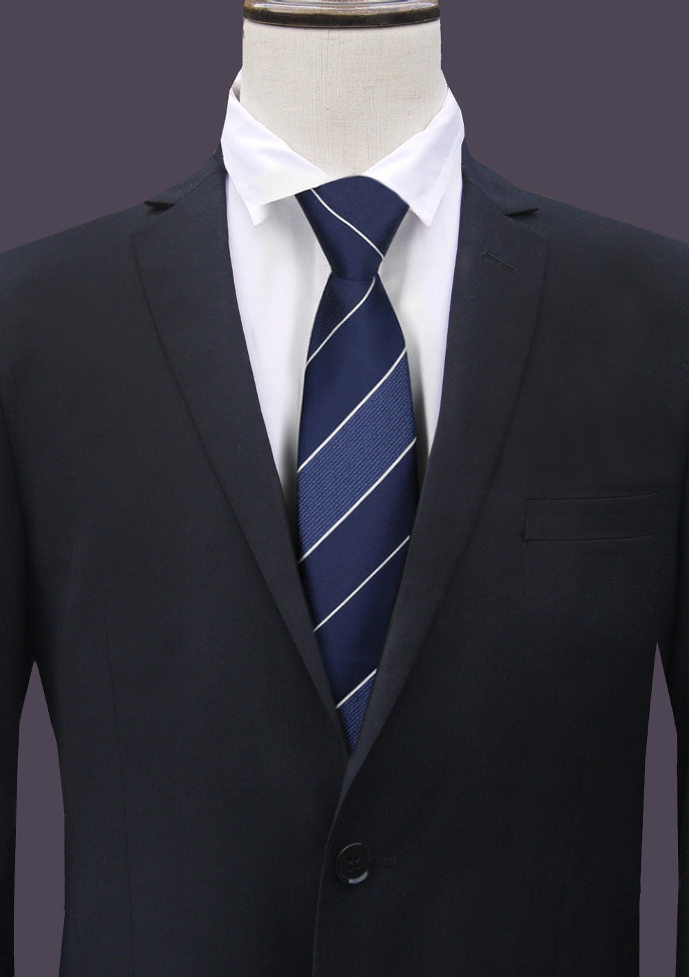 Dark Blue, Mid Blue with Thin White Stripes Men's Tie
