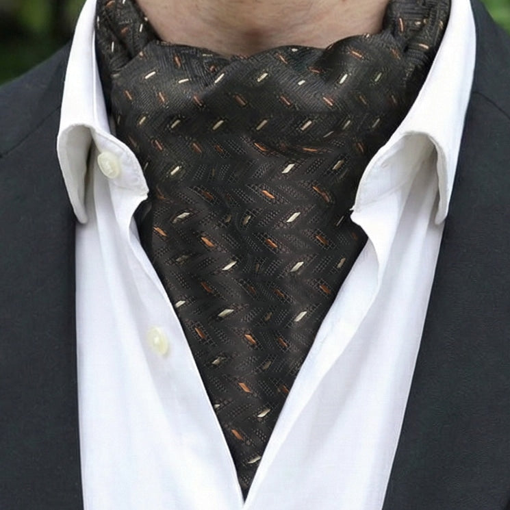 Dark Brown with Ivory & Copper Zigzags Ascot Cravat