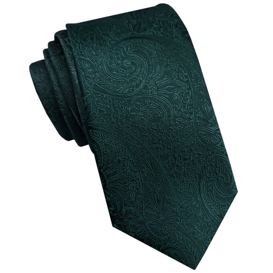 Mens Dark Green Paisley Slim Tie