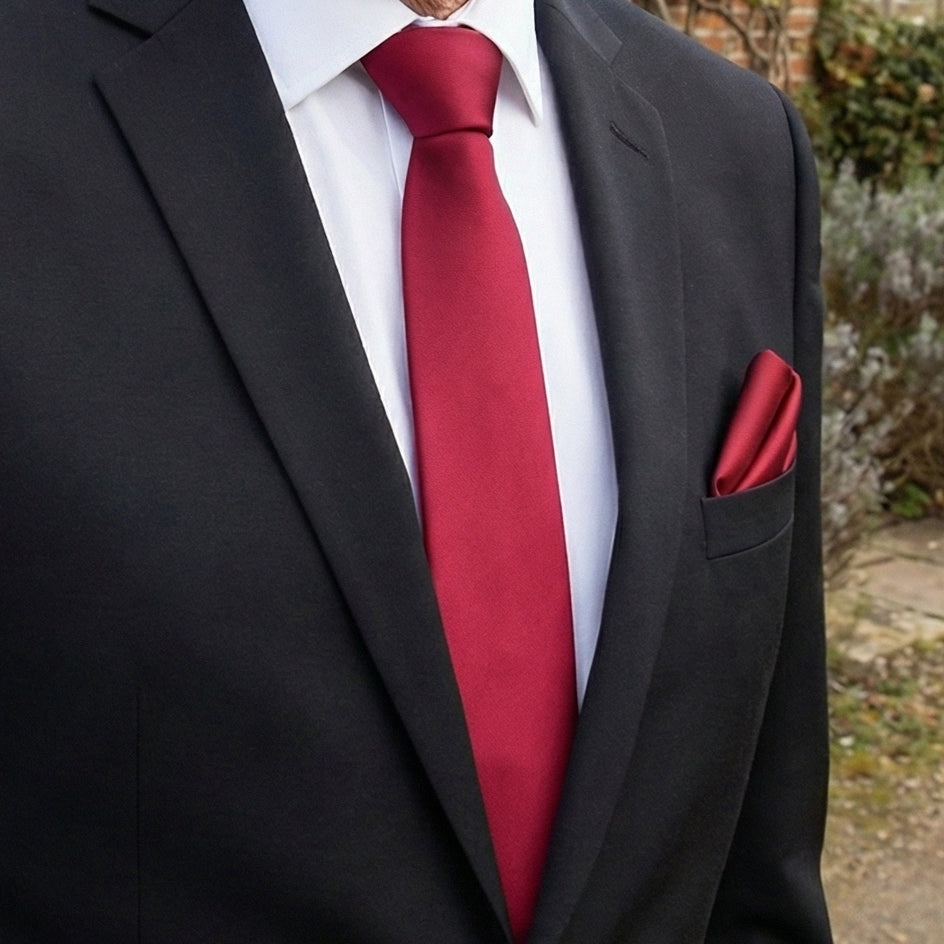 Dark Red Tie and Pocket Square Set