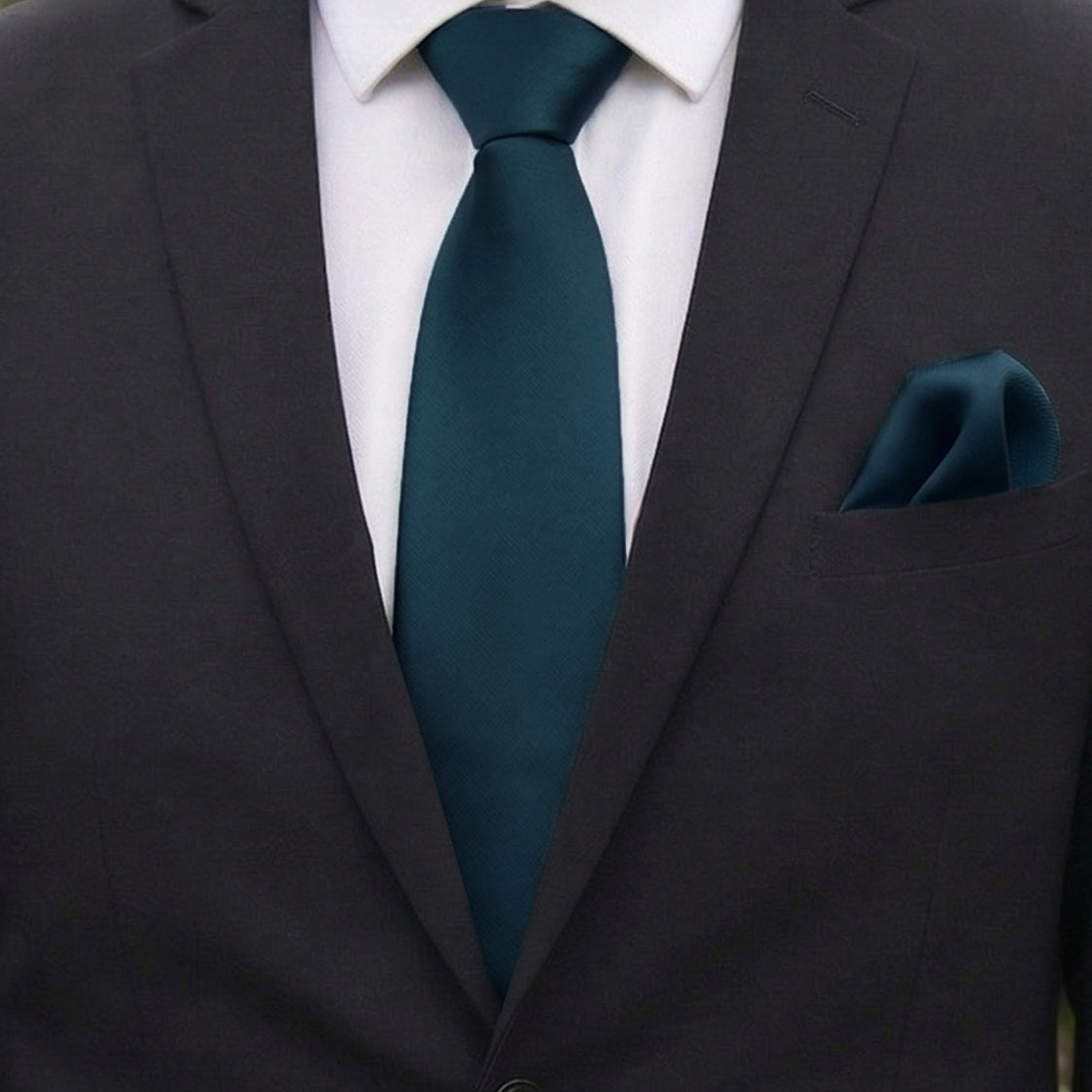 Dark Teal Tie and Pocket Square Set