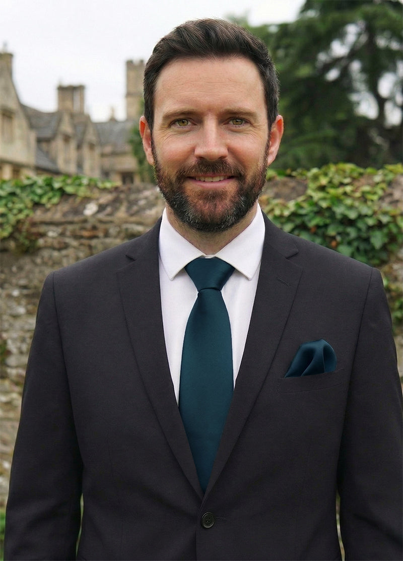 Dark Teal Tie and Pocket Square Set