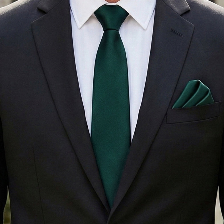 Forest Green Tie and Pocket Square Set