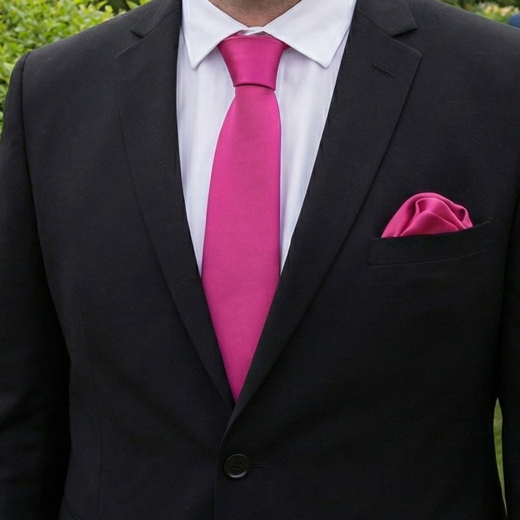 Fuschia Pink Tie and Pocket Square Set