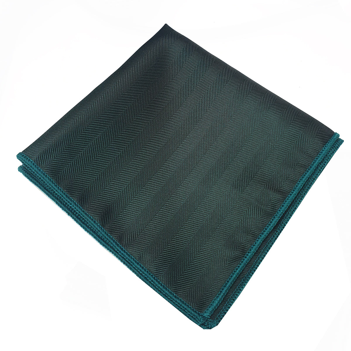 Dark Green Herringbone Pocket Square