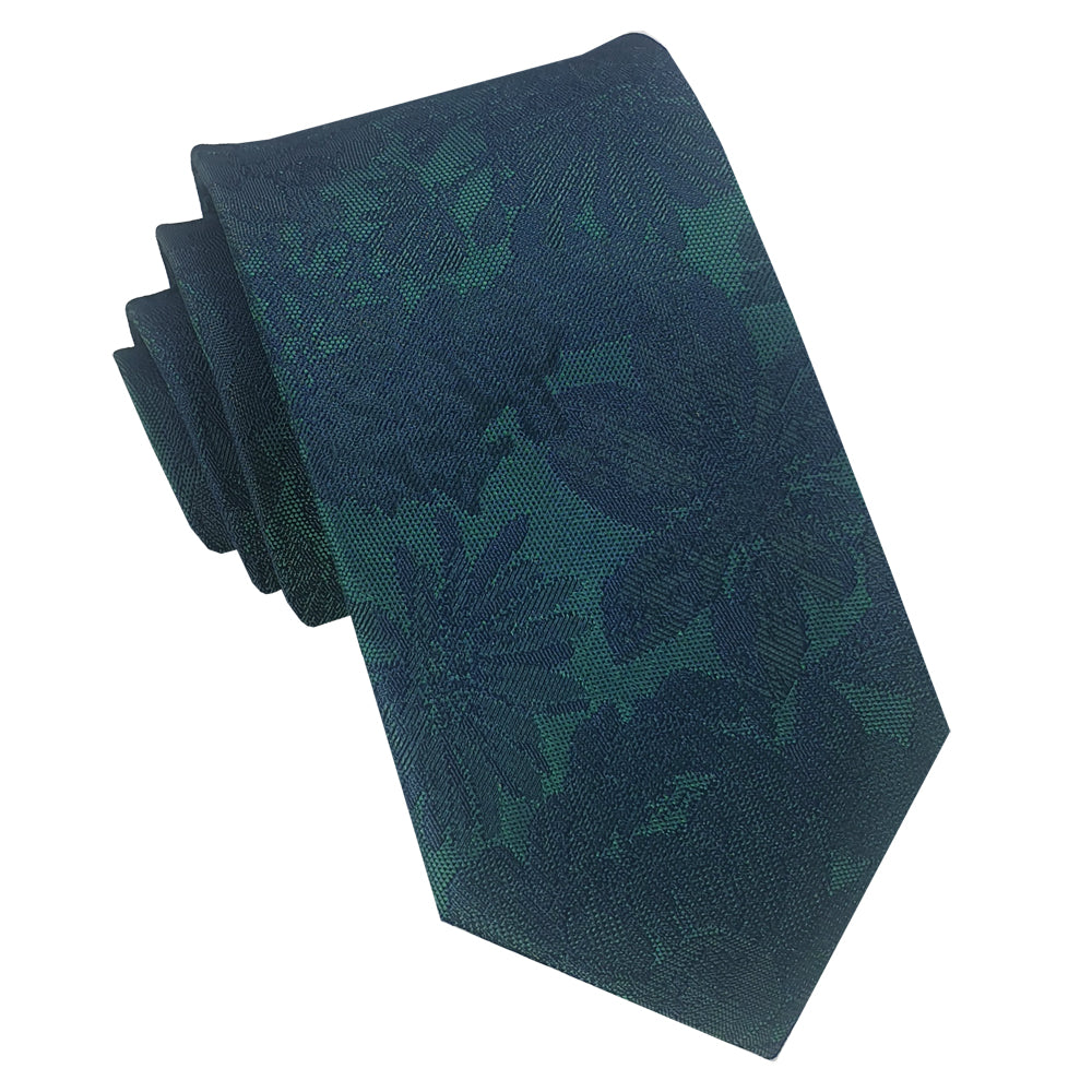 Green with Dark Green Floral Slim Tie