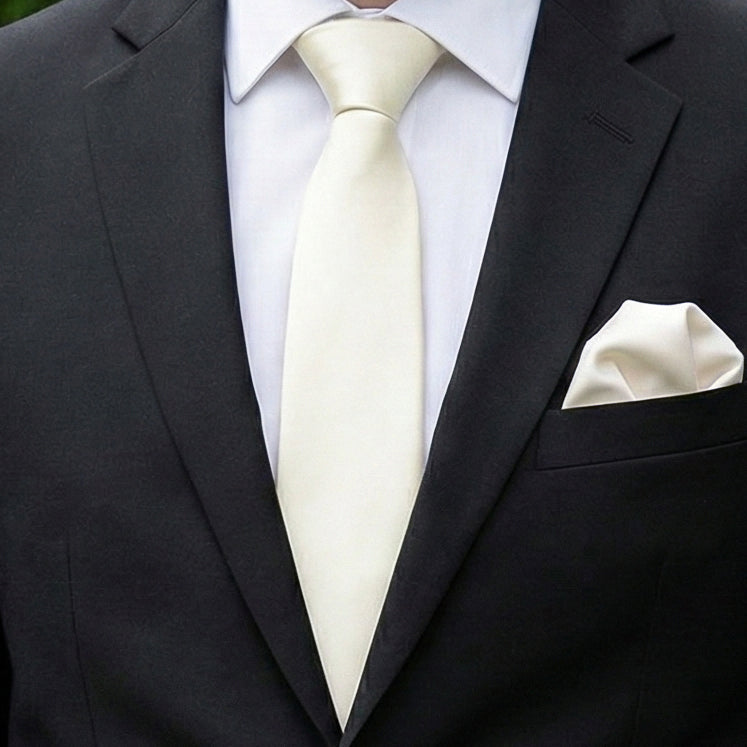 Ivory Tie and Pocket Square Set