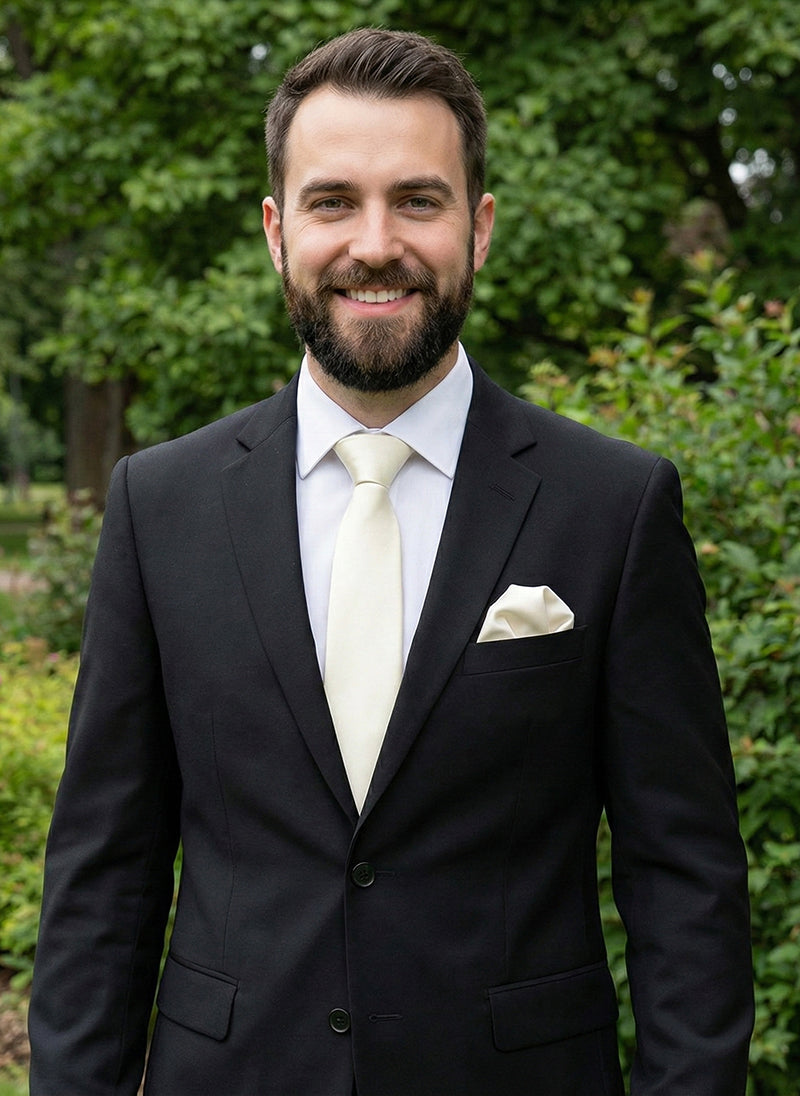 Ivory Tie and Pocket Square Set