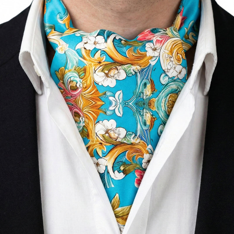 Genuine Silk Colorful Floral Scroll Ascot Cravat
