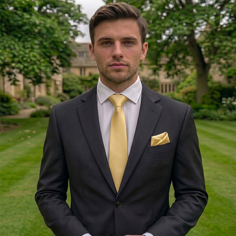 Light Gold Tie and Pocket Square Set