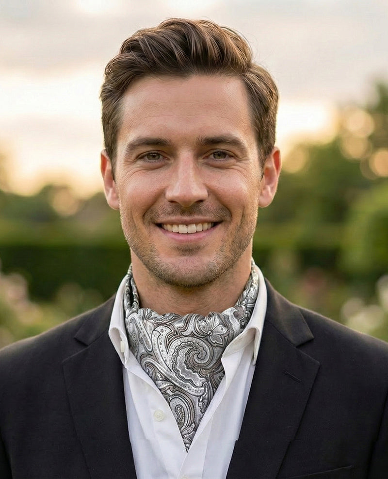 Mens Light Silver Paisley Ascot Cravat