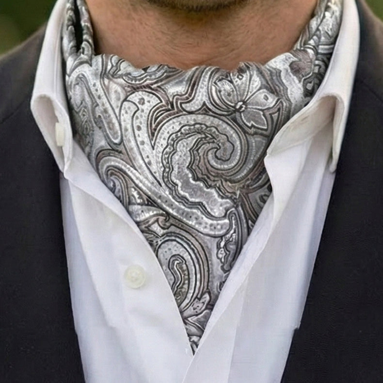 Mens Light Silver Paisley Ascot Cravat