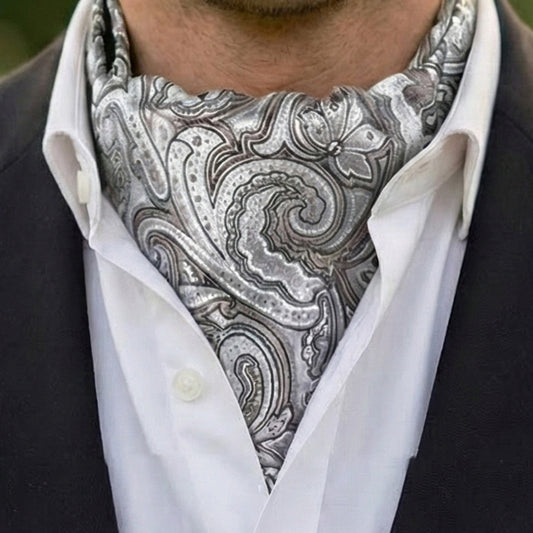 Mens Light Silver Paisley Ascot Cravat