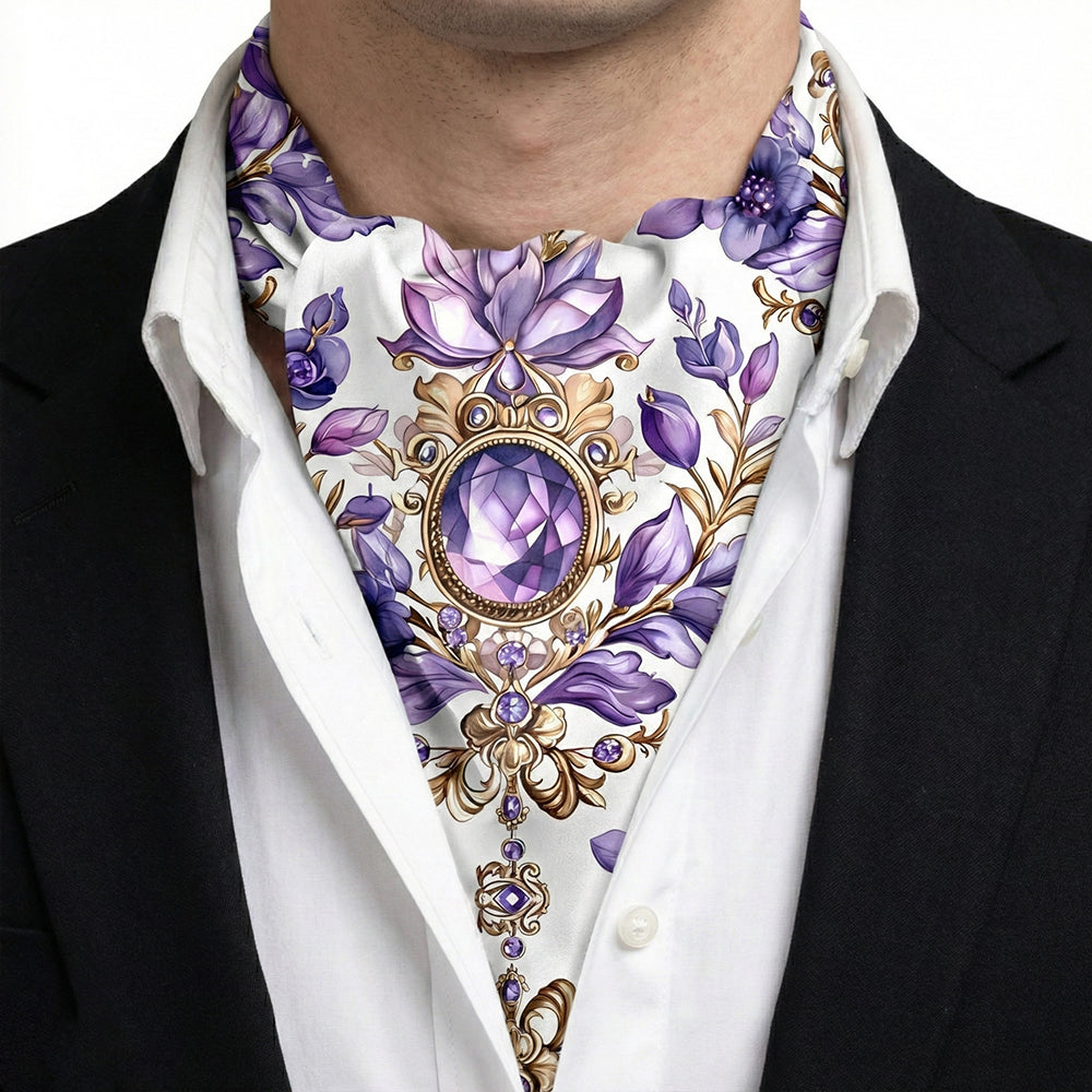 Genuine Silk Lisianthus Flowers Ascot Cravat