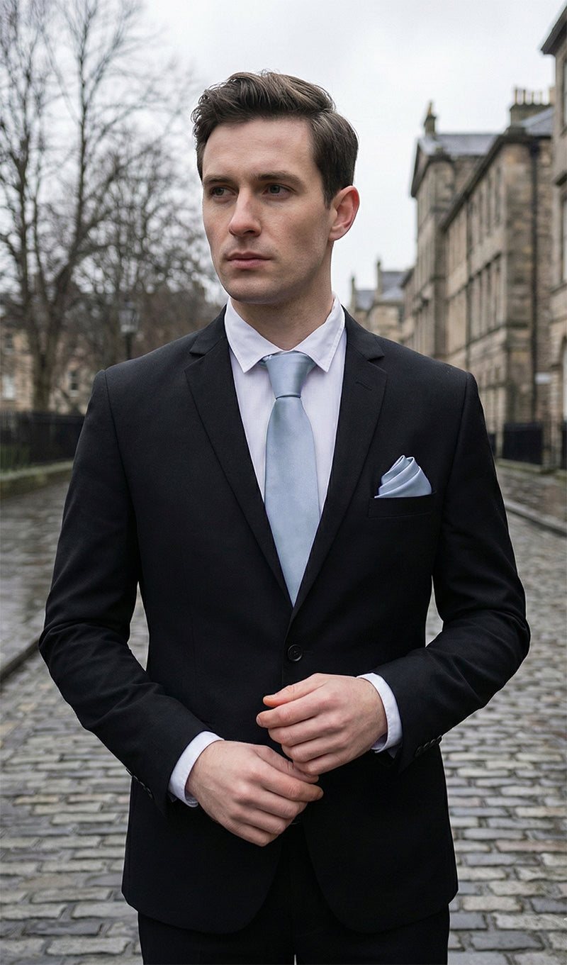 Mid Silver Tie and Pocket Square Set