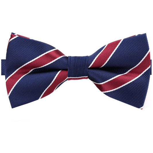Midnight Blue Scarlet and White Stripes Mens Bow Tie