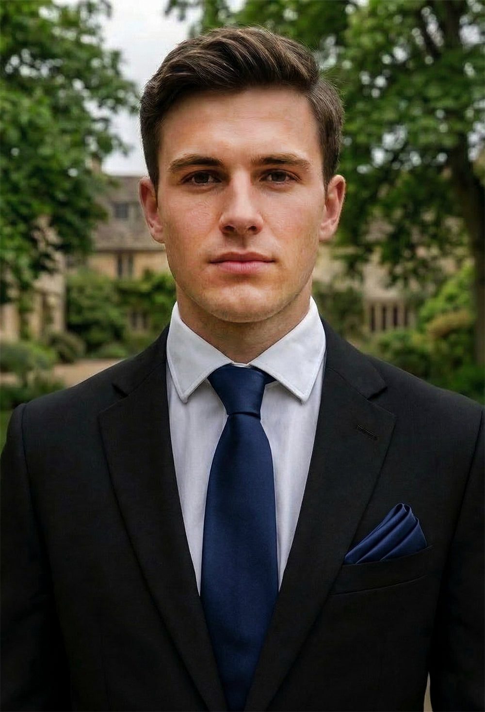 Dark Navy Midnight Blue Tie and Pocket Square Set