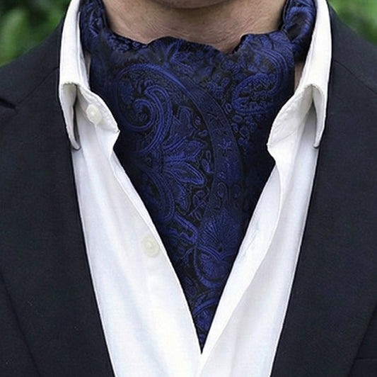 Mens Navy Blue and Black Paisley Ascot Cravat