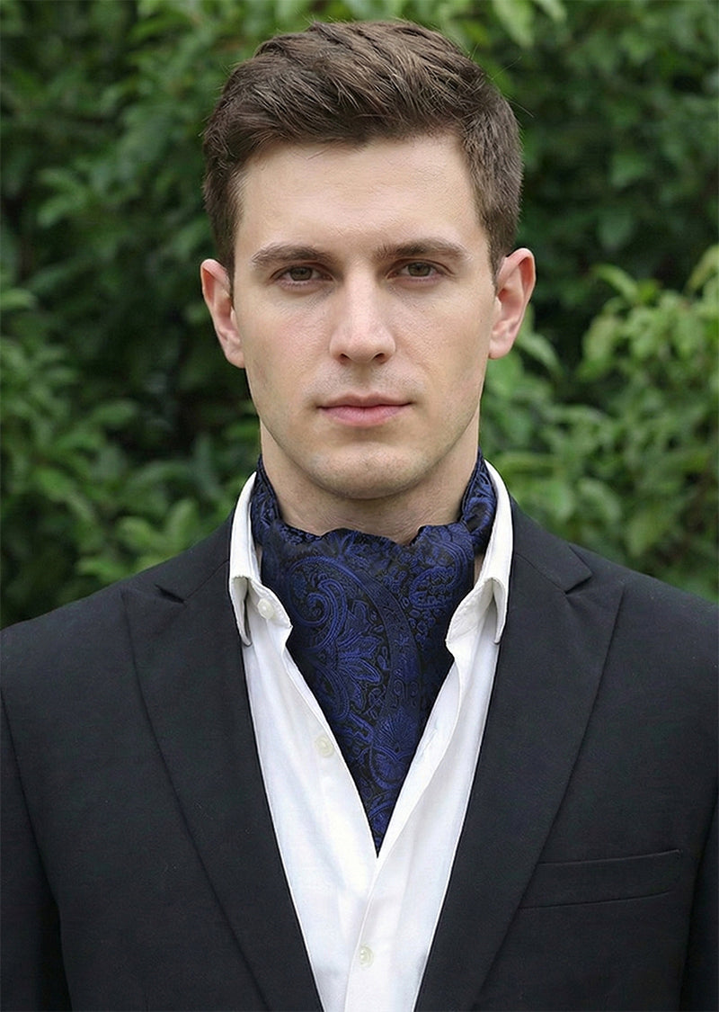 Mens Navy Blue and Black Paisley Ascot Cravat