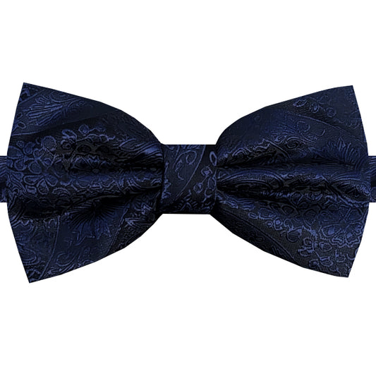 Navy Blue and Black Paisley Bow Tie