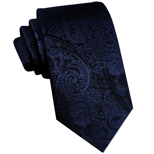 Mens Navy Blue and Black Paisley Slim Tie