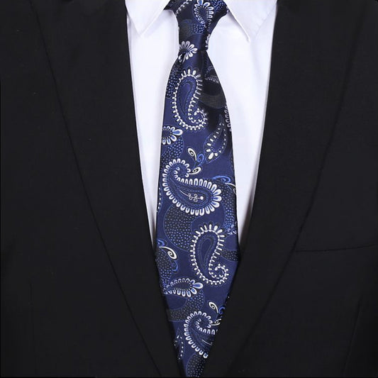 Marineblaue Herrenkrawatte mit weißem Paisleymuster