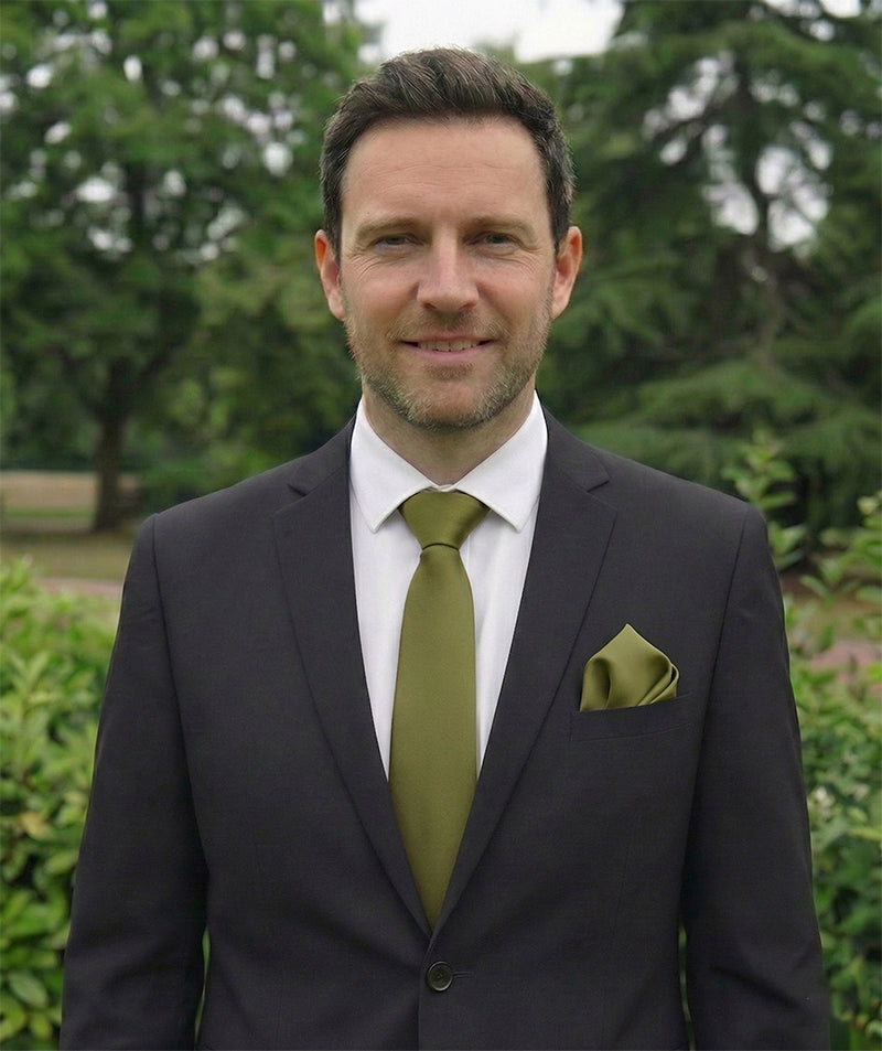 Olive Green Tie and Pocket Square Set