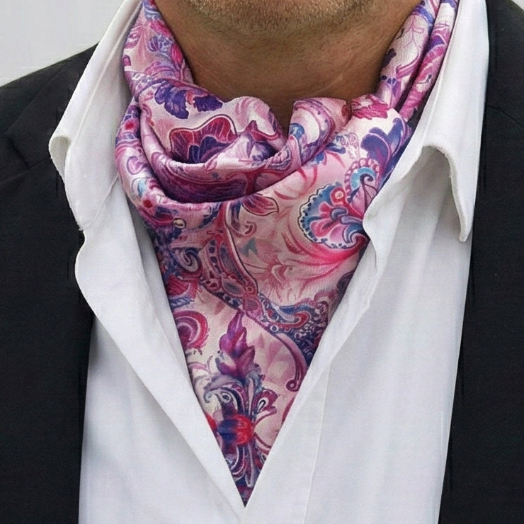 Genuine Silk Pink & Purple Paisley Swirl Ascot Cravat