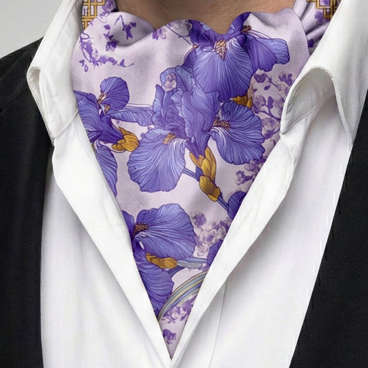Genuine Silk Purple Lily Bloom Ascot Cravat