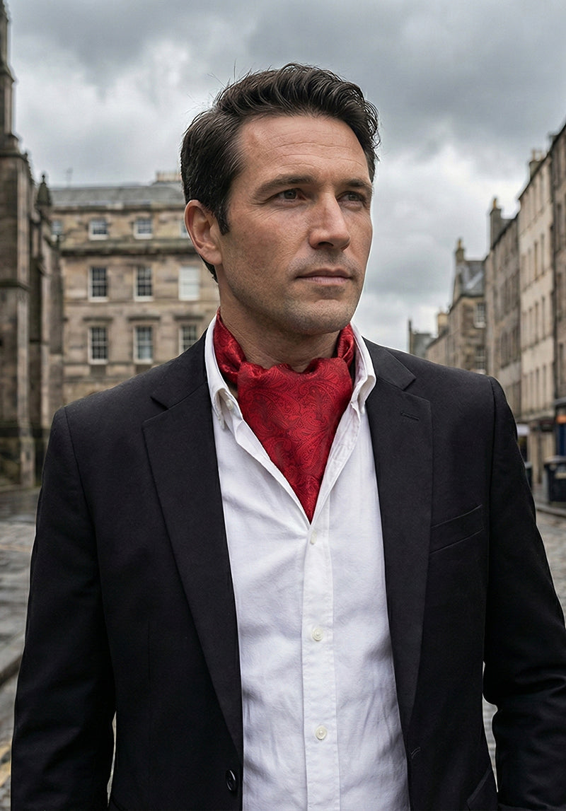 Mens Red Paisley Ascot Cravat