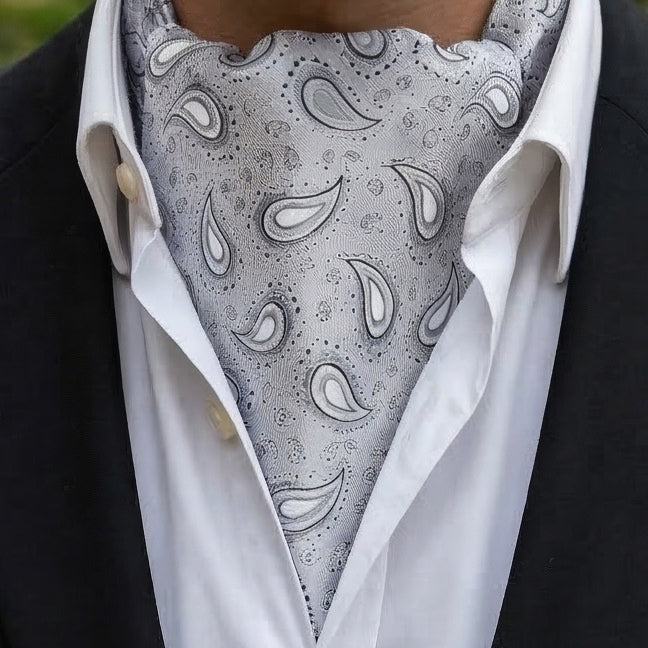 Silver Paisley Teardrop Ascot Cravat