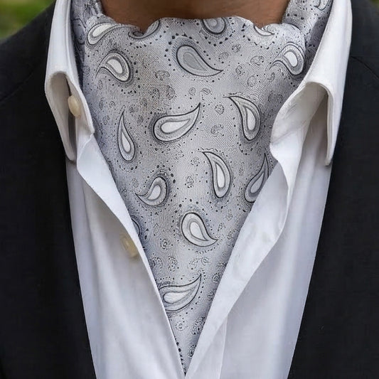 Silver Paisley Teardrop Ascot Cravat