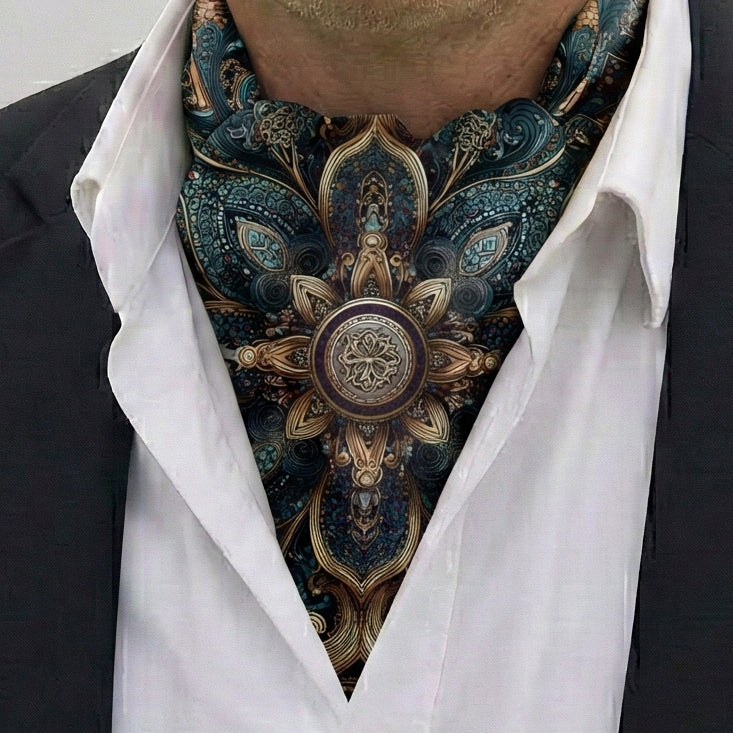 Genuine Silk Teal Imperial Mandala Ascot Cravat