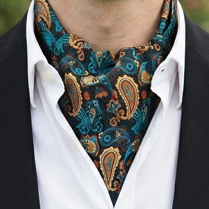 Teal & Tan Paisley Ascot Cravat