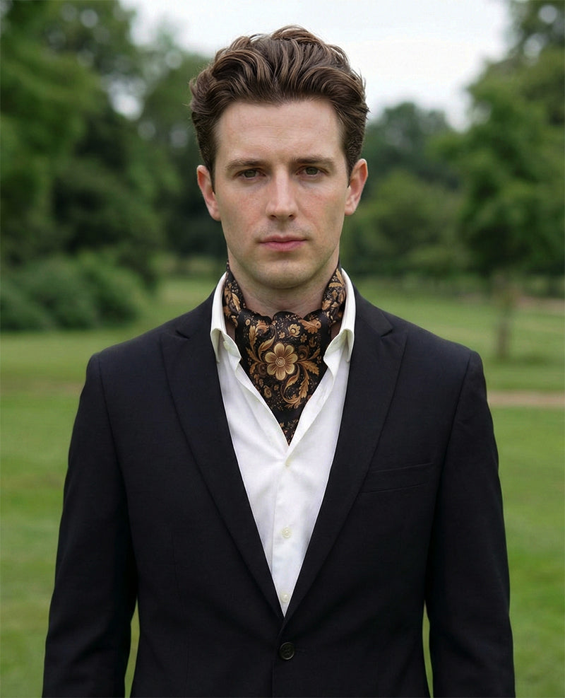 Genuine Silk William Morris Gold & Black Ascot Cravat